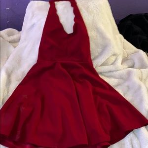 Halter top red mini dress